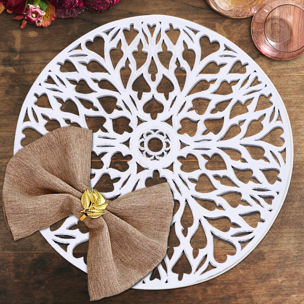 White Wooden Trivet Placemats for Dining Table by Decozen