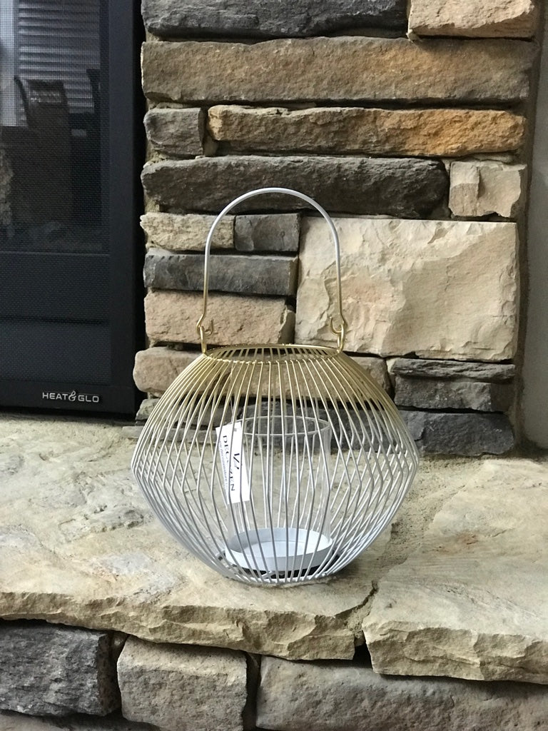 White and Gold Candle Holder Lantern by Decozen