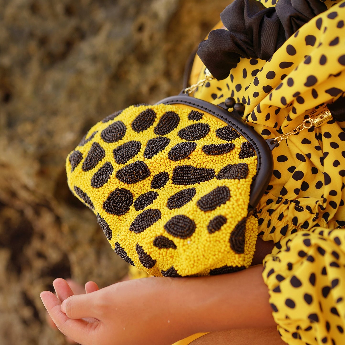 ARNOLDI VENOM Hand-beaded Clutch Bag In Black & Yellow by BrunnaCo