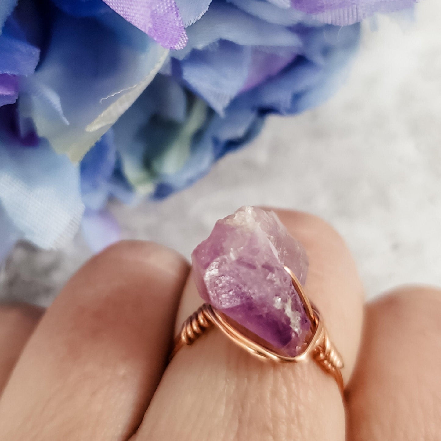 Amethyst Wire Wrapped Raw Crystal Ring by Salt and Sparkle