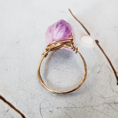 Amethyst Wire Wrapped Raw Crystal Ring by Salt and Sparkle