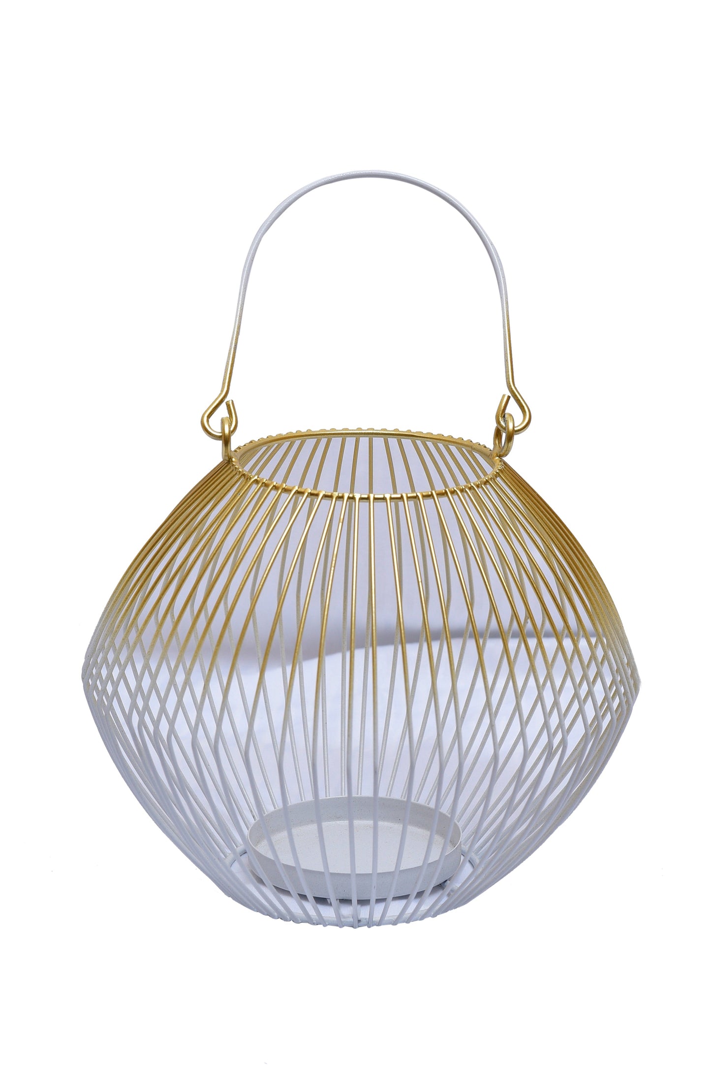 White and Gold Candle Holder Lantern by Decozen