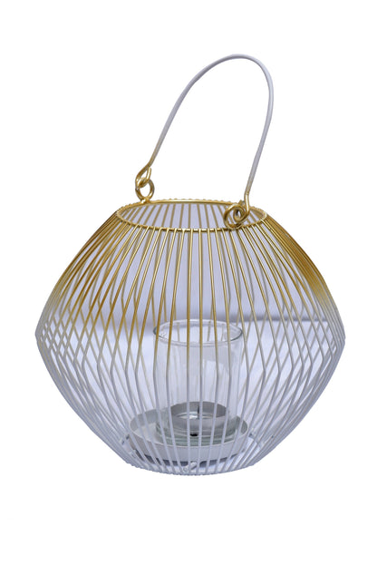 White and Gold Candle Holder Lantern by Decozen