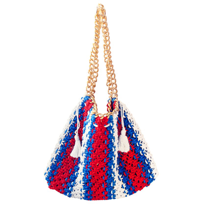 COLETTE Macrame Beach Bag In Red, White & Blue by BrunnaCo