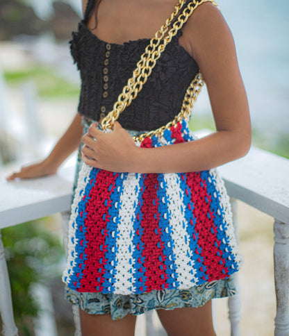 COLETTE Macrame Beach Bag In Red, White & Blue by BrunnaCo