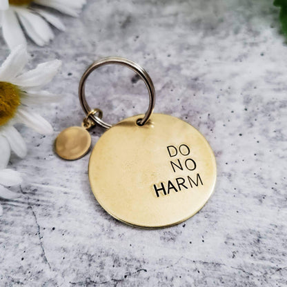 DO NO HARM Take No Shit Brass Disc Keychain by Salt and Sparkle