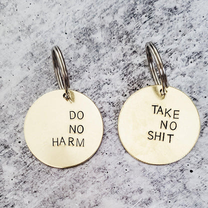 DO NO HARM Take No Shit Brass Disc Keychain by Salt and Sparkle