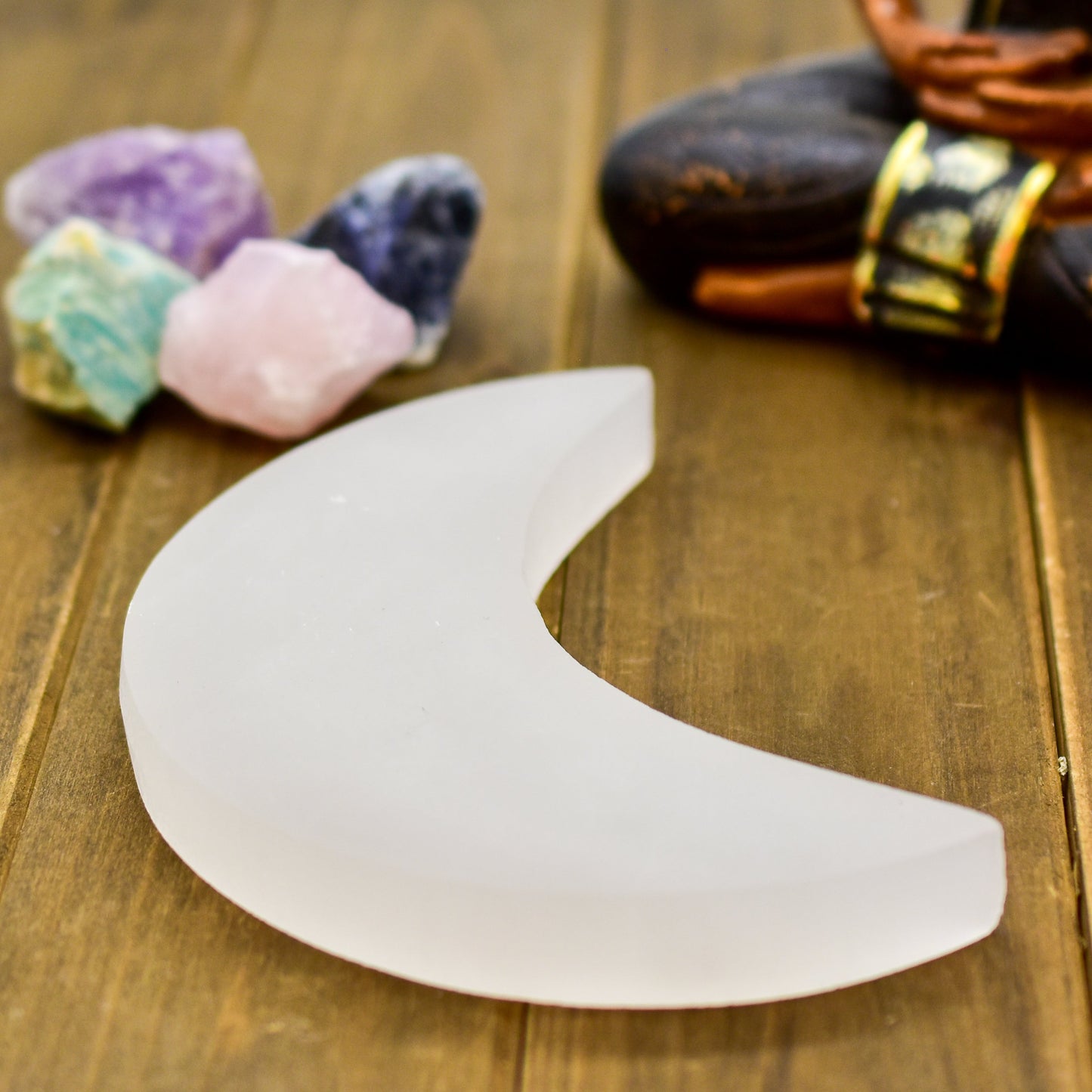 Crescent Moon Selenite Charging Plate by Whyte Quartz