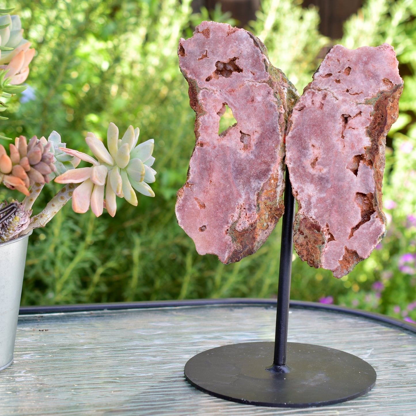 Pink Amethyst Angel Wings on Metal Base by Whyte Quartz