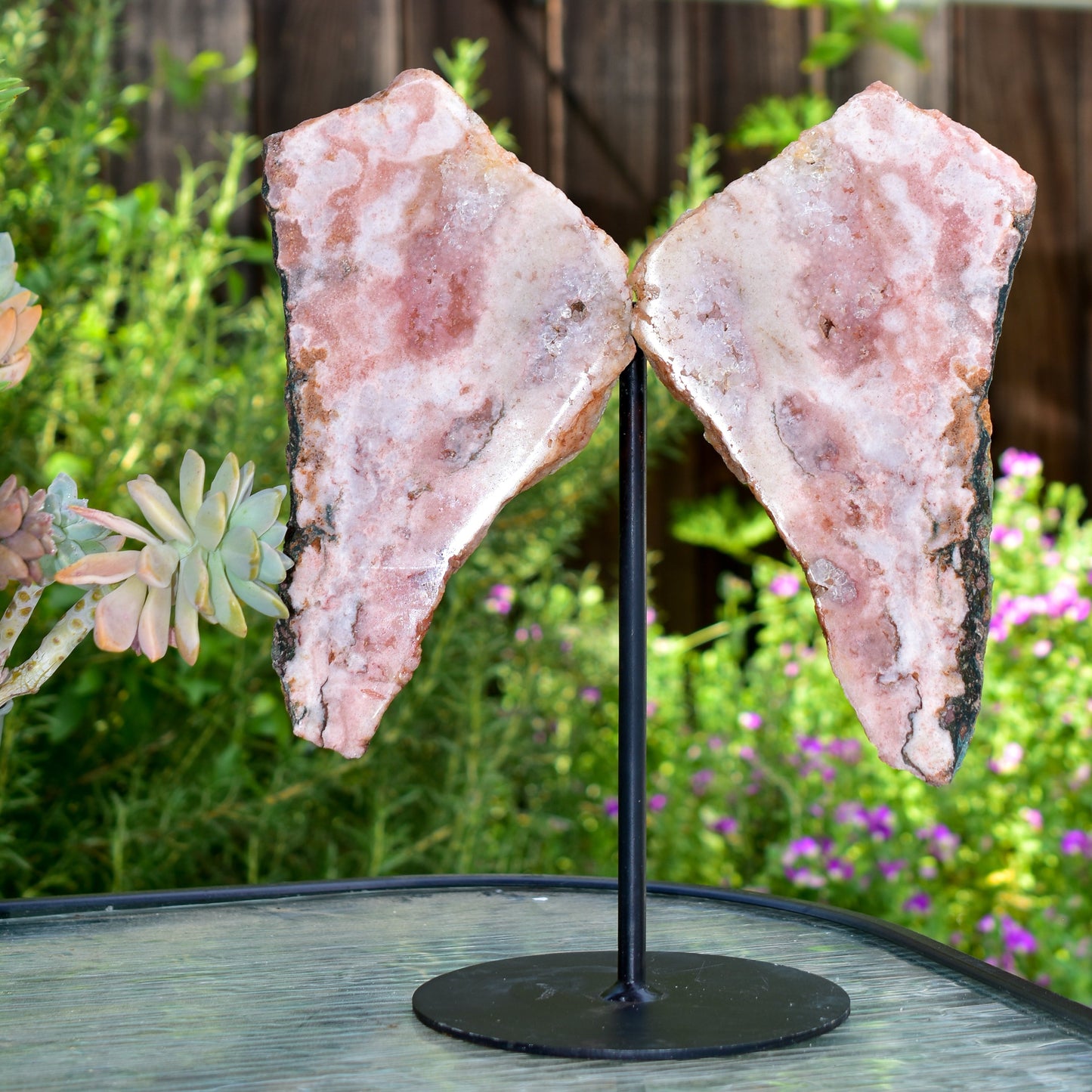 Pink Amethyst Angel Wings on Metal Base by Whyte Quartz