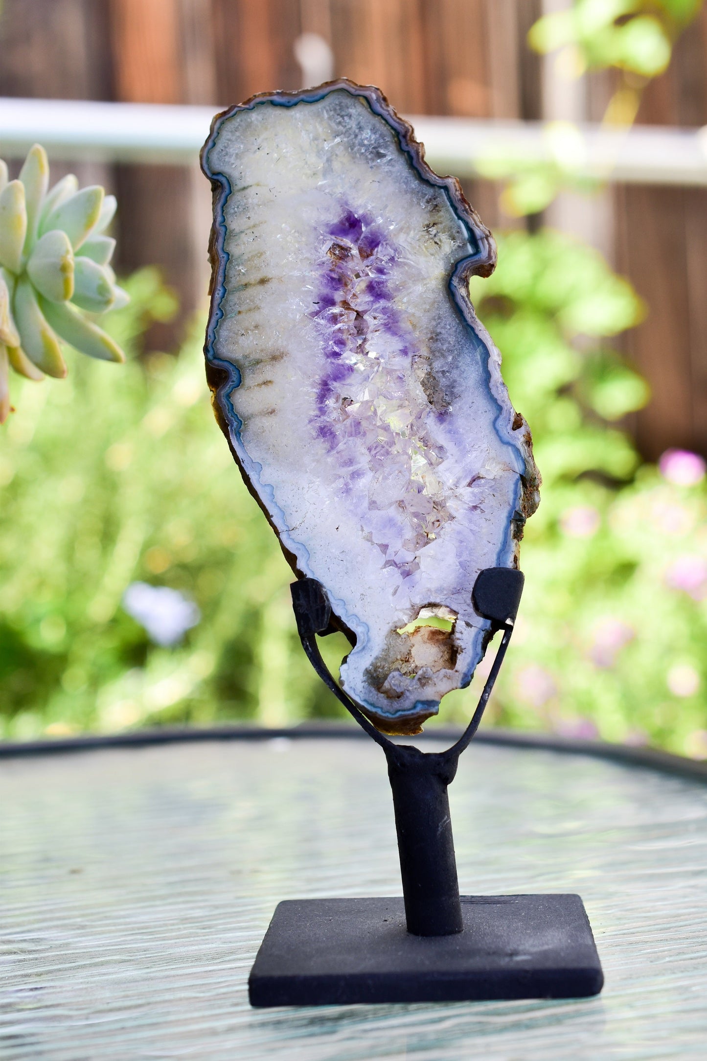 Amethyst Slice on Metal Display Stand by Whyte Quartz