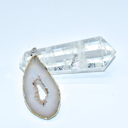 Agate Slice Plated Pendant by Whyte Quartz