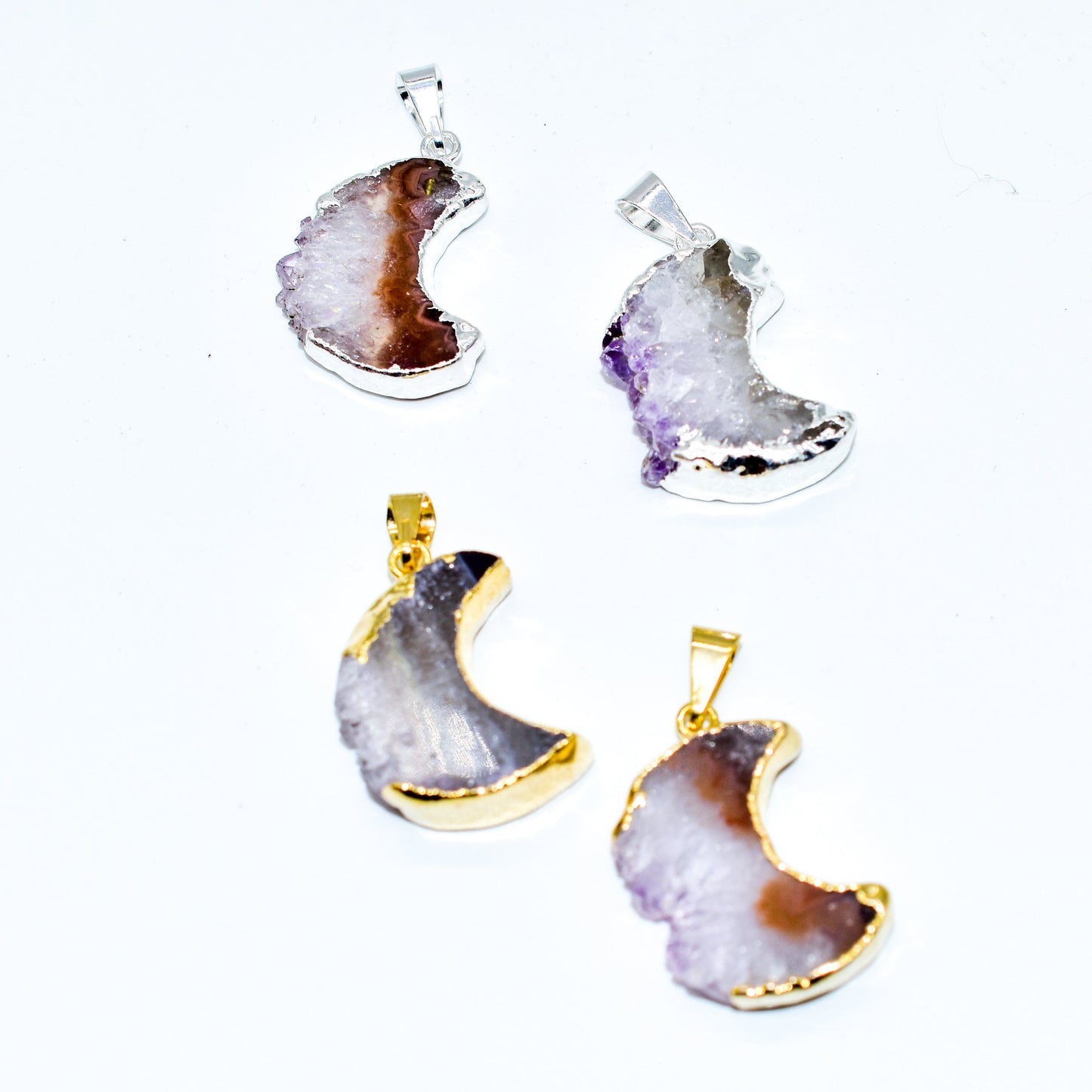 Mini Amethyst Slice Plated Moon Pendant or Necklace by Whyte Quartz