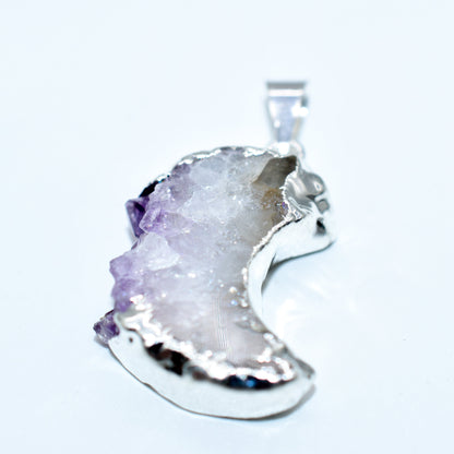 Mini Amethyst Slice Plated Moon Pendant or Necklace by Whyte Quartz