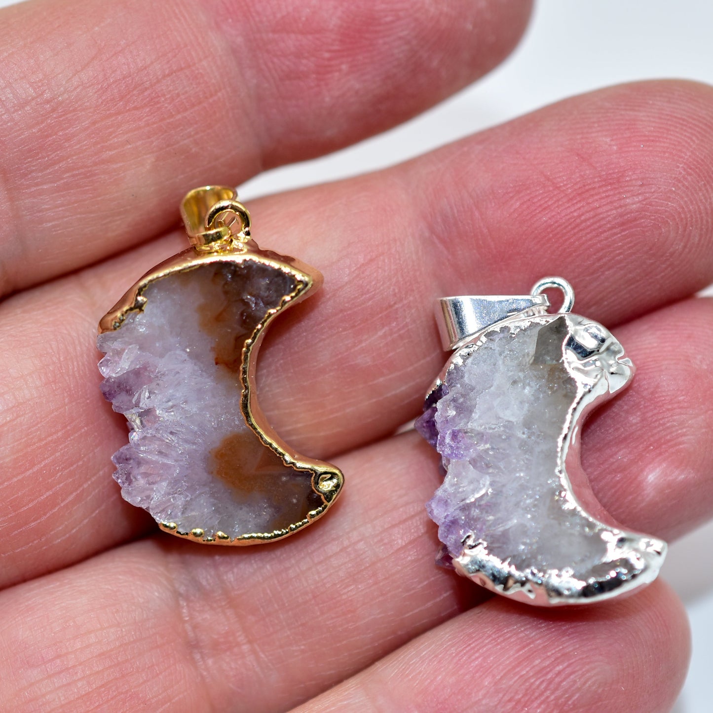 Mini Amethyst Slice Plated Moon Pendant or Necklace by Whyte Quartz