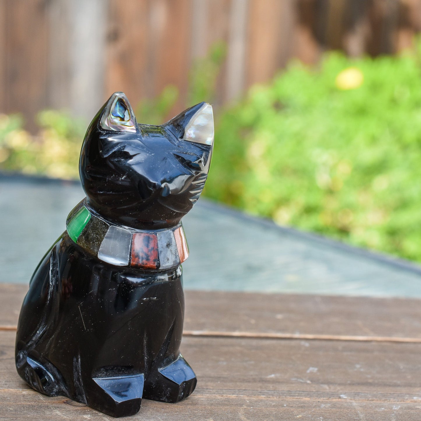 Black Obsidian Cats with Stone Collar by Whyte Quartz