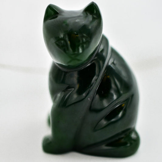 Dark Green Jade Cat Figurines by Whyte Quartz