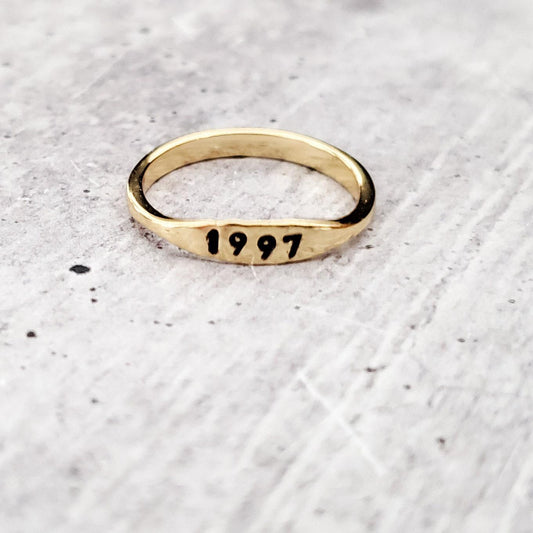 Dainty Gold Birth Year Ring by Salt and Sparkle