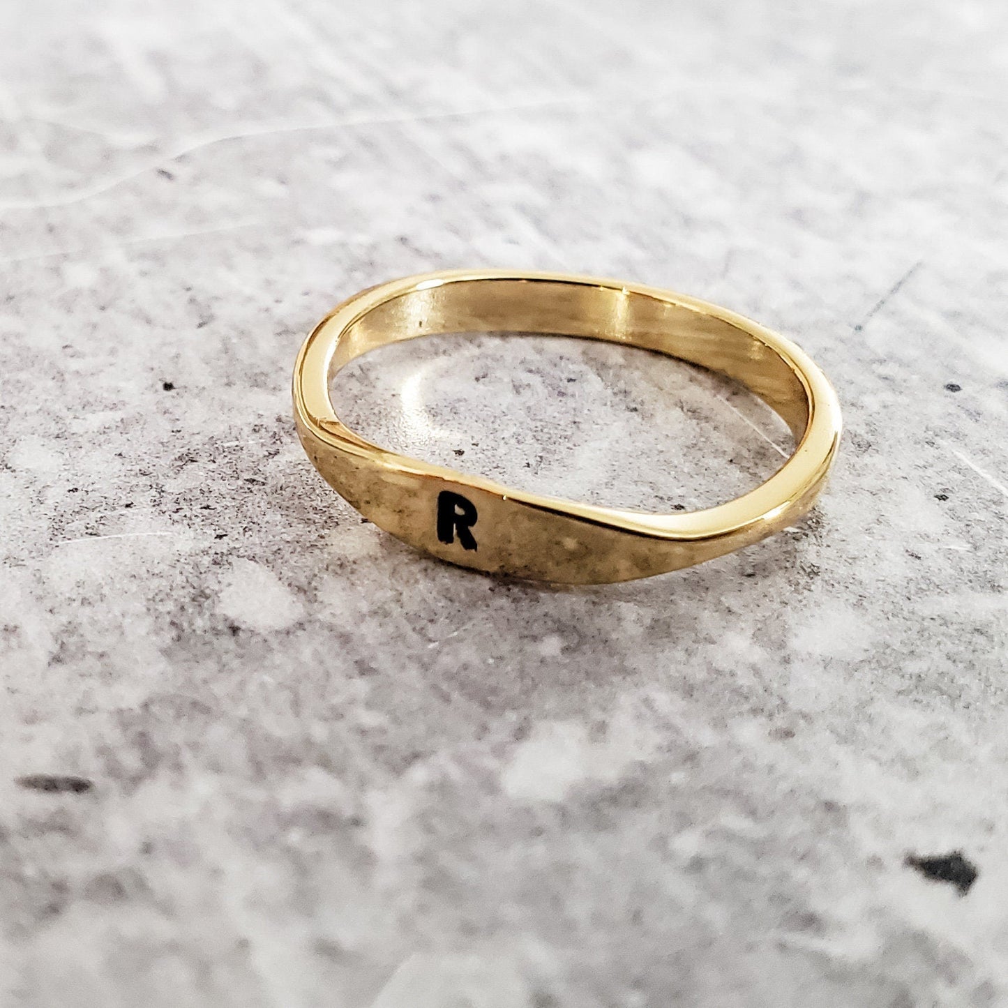 Dainty Gold Initial Ring by Salt and Sparkle