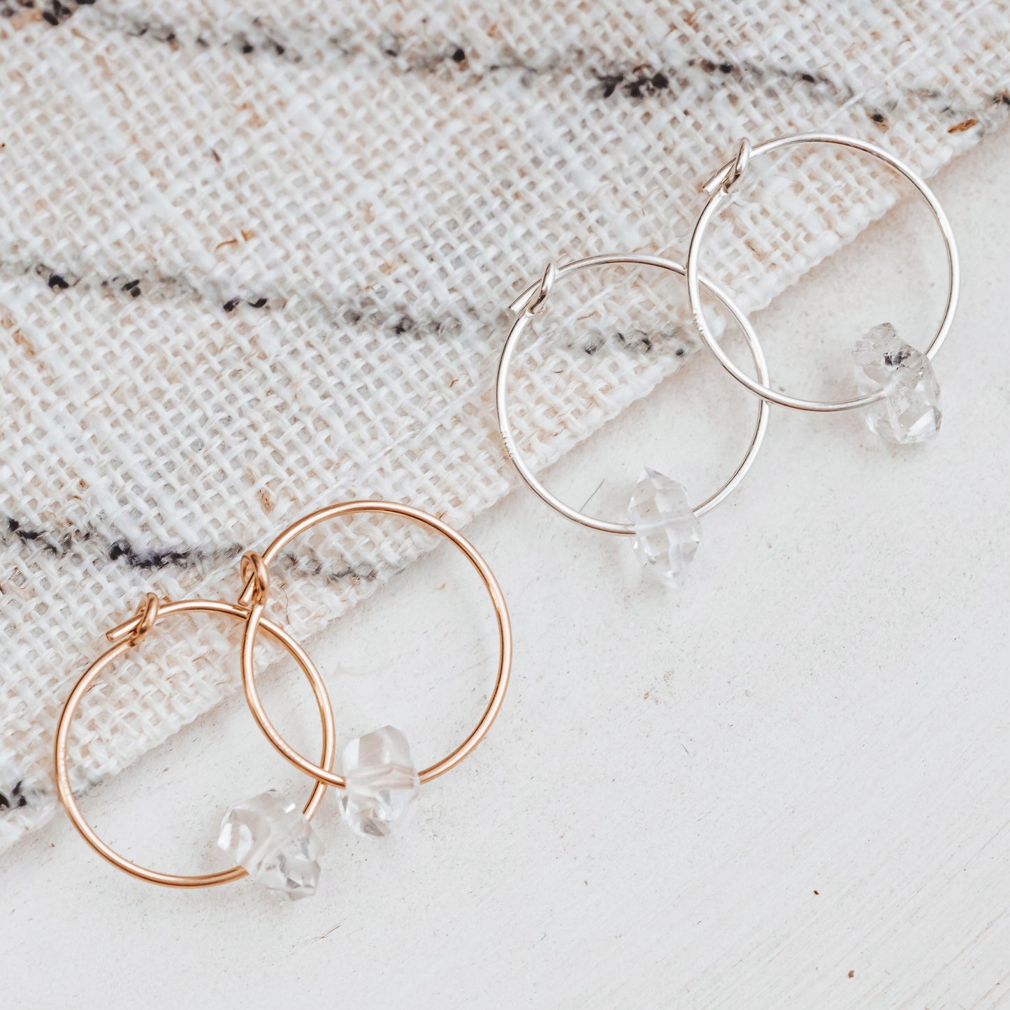 Dainty Herkimer Crystal Hoop Earrings by Salt and Sparkle