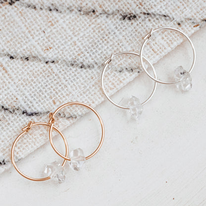 Dainty Herkimer Crystal Hoop Earrings by Salt and Sparkle