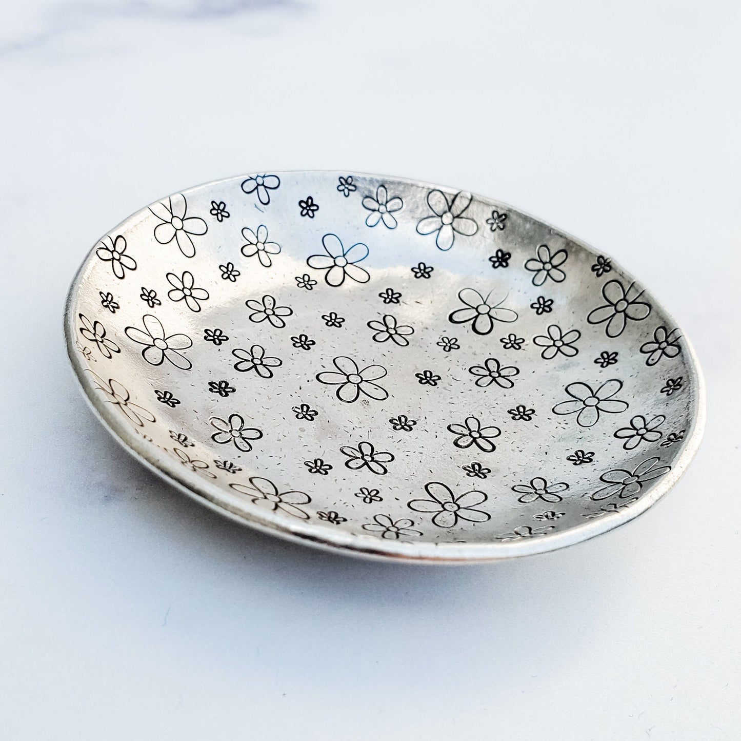 Daisy Pewter Ring Dish by Salt and Sparkle