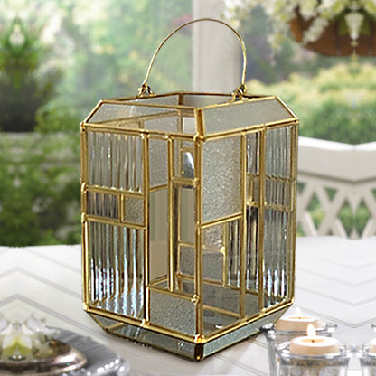 Gold Metal Frame and Glass Candle Holder Lantern by Decozen