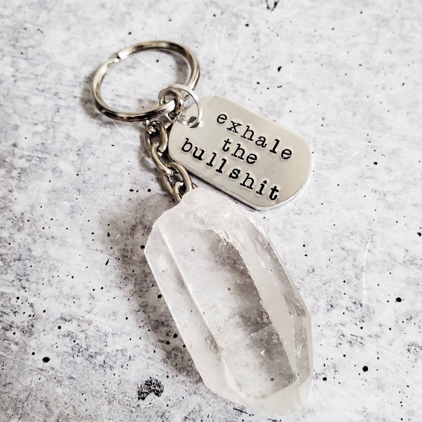 EXHALE THE BULLSHIT Crystal Keychain by Salt and Sparkle