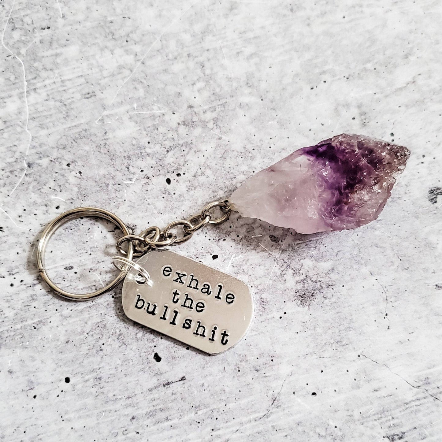 EXHALE THE BULLSHIT Crystal Keychain by Salt and Sparkle