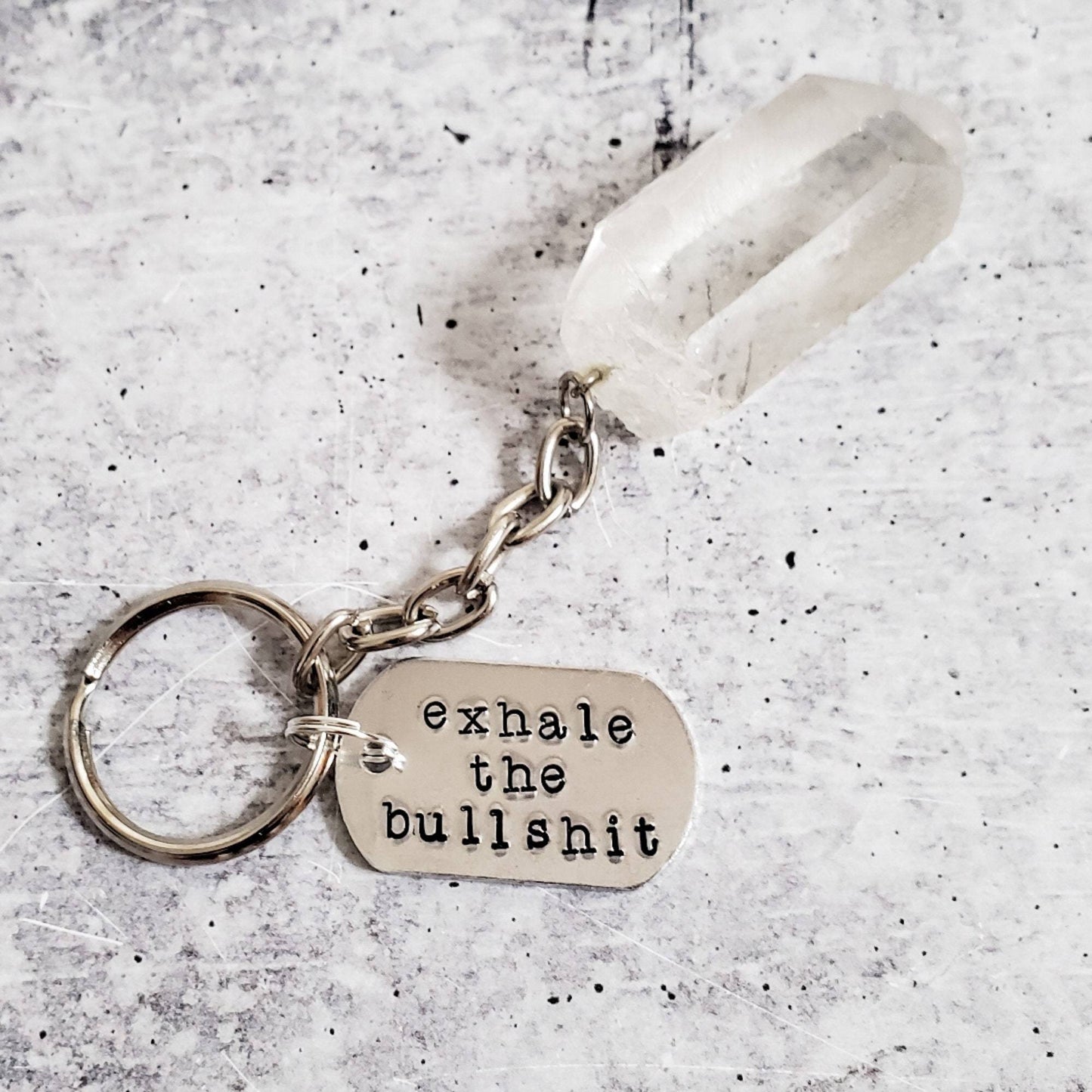 EXHALE THE BULLSHIT Crystal Keychain by Salt and Sparkle