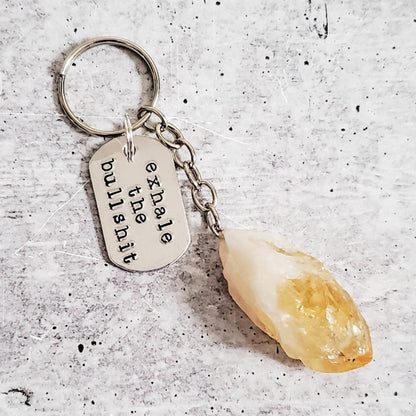 EXHALE THE BULLSHIT Crystal Keychain by Salt and Sparkle