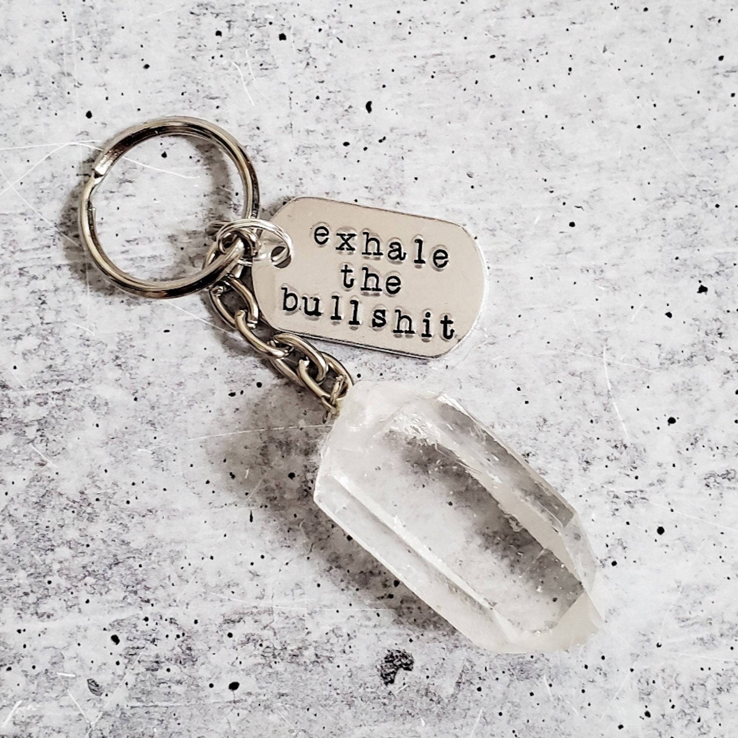 EXHALE THE BULLSHIT Crystal Keychain by Salt and Sparkle