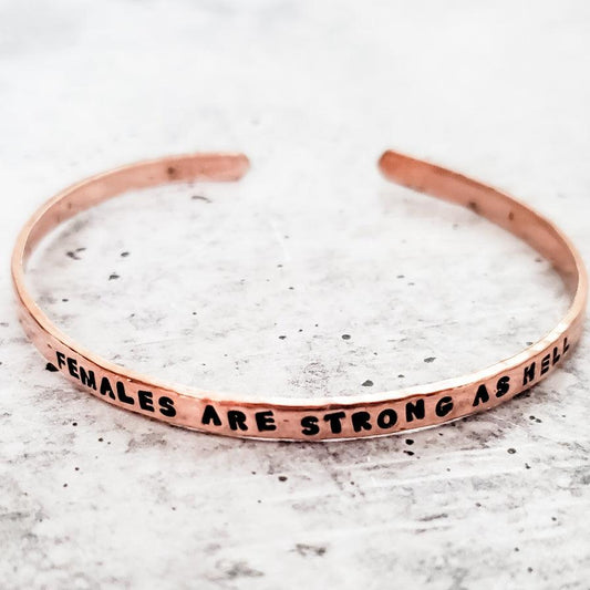 FEMALES ARE STRONG AS HELL Skinny Cuff Bracelet by Salt and Sparkle