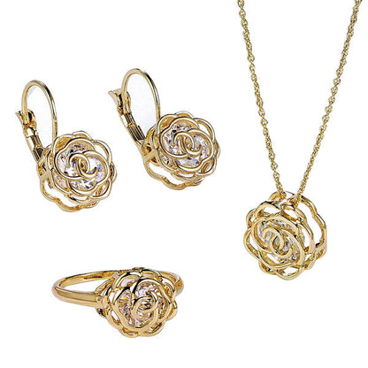 Rose Is A Rose Set Of Ring,Earrings and Pendant With Chain In 18kt Rose Crystals In White Yellow And Rose Gold Plating by VistaShops