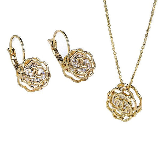 Rose Is A Rose Pendant And Chain 18kt Rose With 2ct CZ Bonus Free Earrings In White Yellow And Rose Gold Field by VistaShops