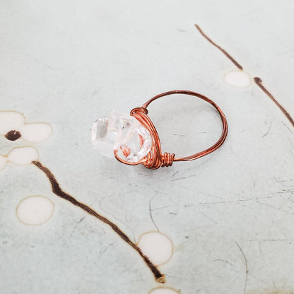 Giant Herkimer Diamond Wire Wrapped Ring by Salt and Sparkle