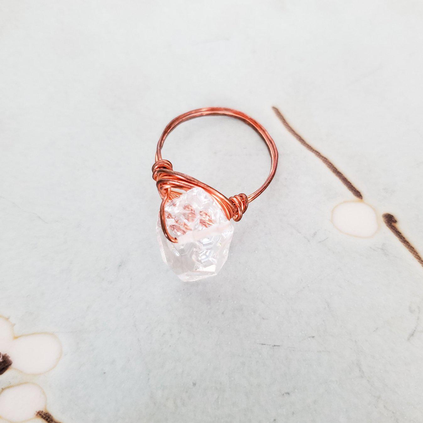 Giant Herkimer Diamond Wire Wrapped Ring by Salt and Sparkle