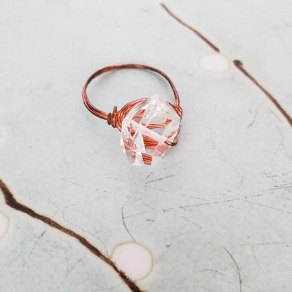 Giant Herkimer Diamond Wire Wrapped Ring by Salt and Sparkle