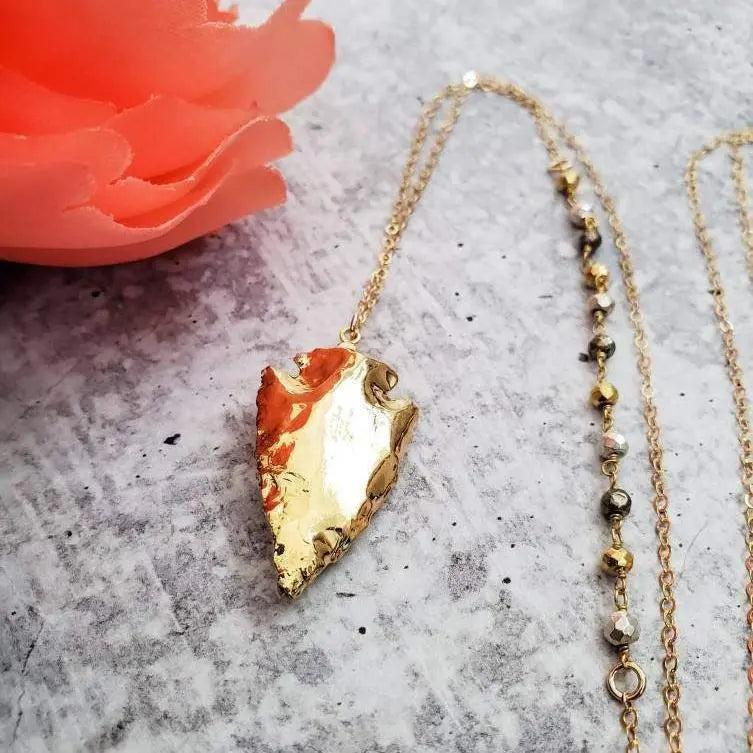 Gold Arrowhead Boho Statement Necklace by Salt and Sparkle