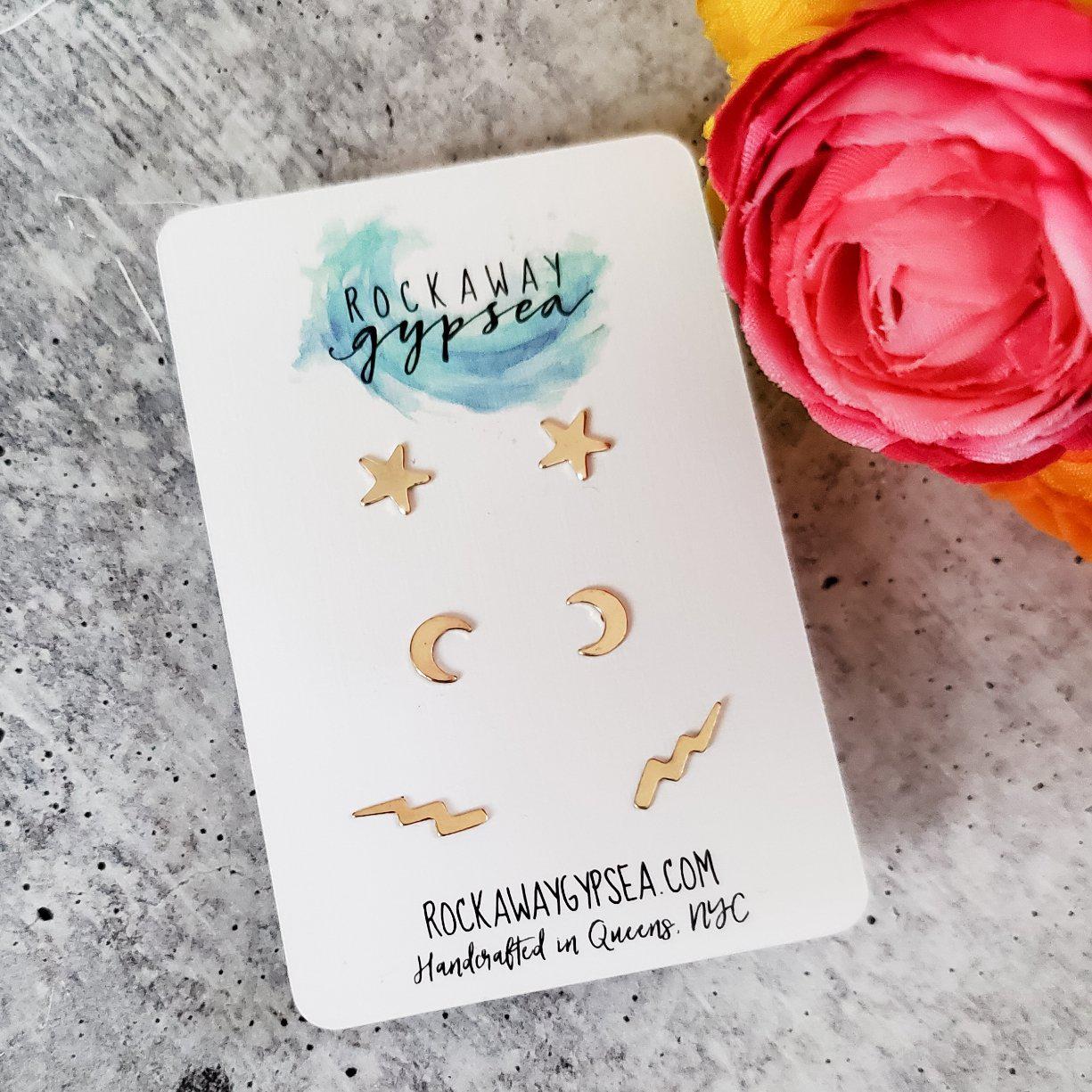 Gold Celestial Mix and Match Stud Earrings by Salt and Sparkle