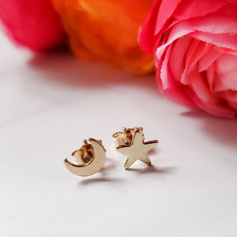 Gold Celestial Mix and Match Stud Earrings by Salt and Sparkle