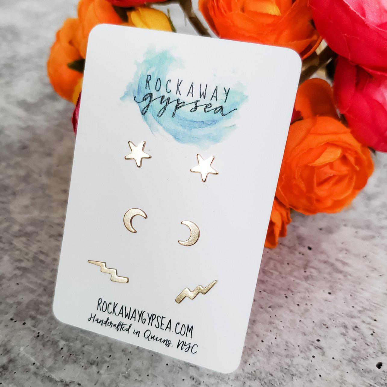 Gold Celestial Mix and Match Stud Earrings by Salt and Sparkle