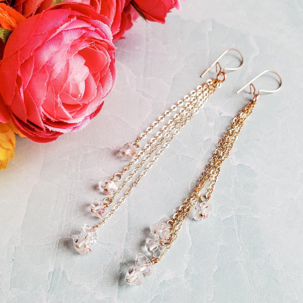 Gold Herkimer Diamond Threader Earrings by Salt and Sparkle