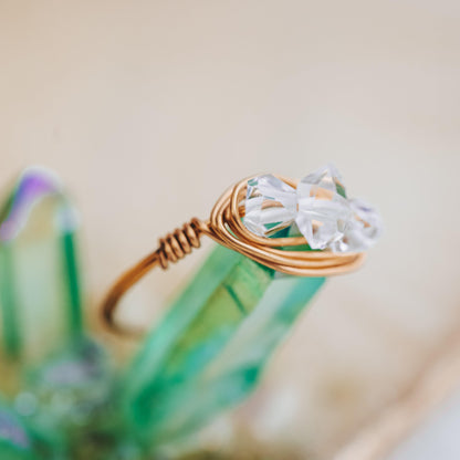 Herkimer Diamond Trio Wire Wrapped Ring by Salt and Sparkle