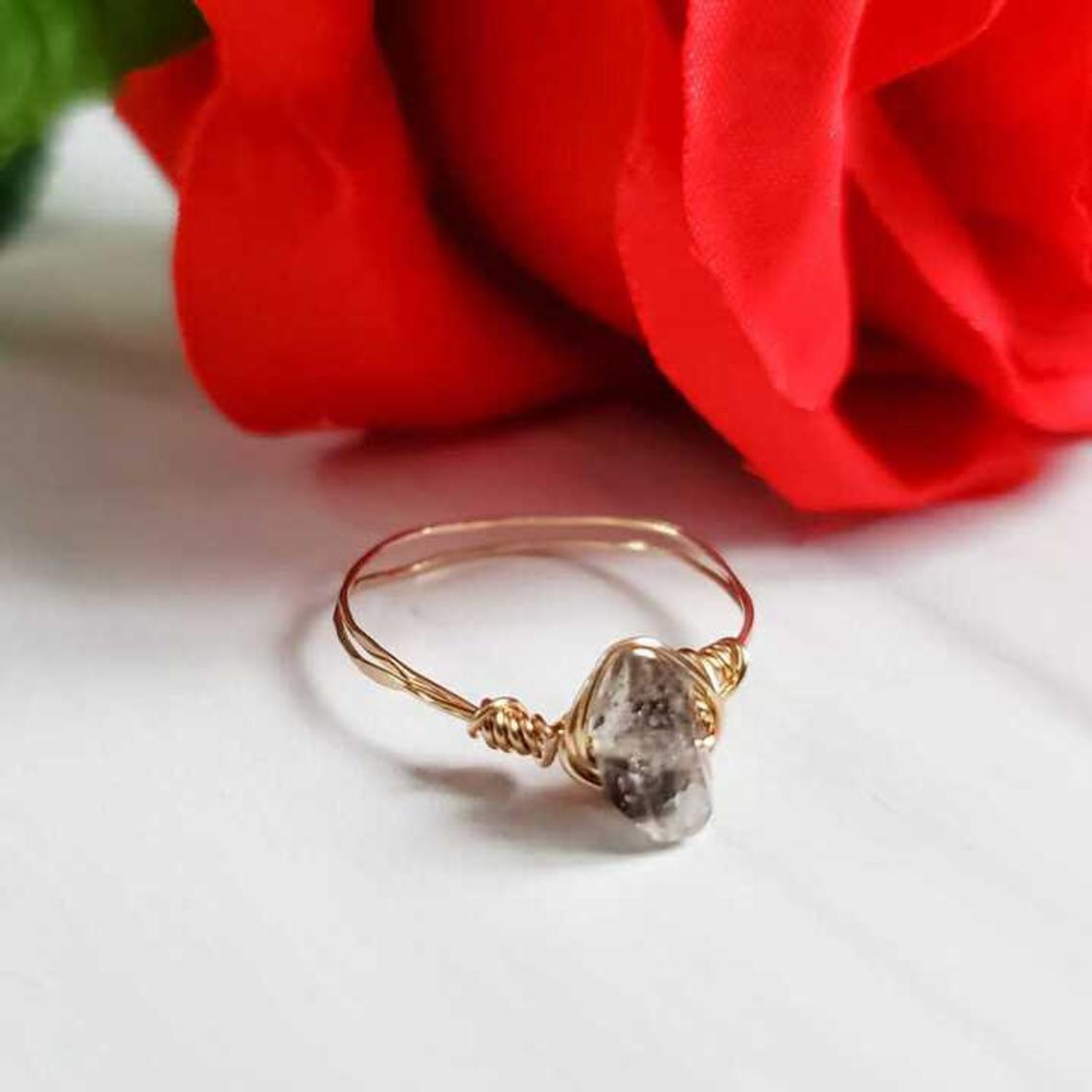 Herkimer Diamond Wire Wrapped Stacking Ring by Salt and Sparkle