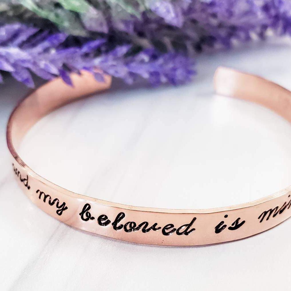 I AM MY BELOVED'S AND MY BELOVED IS MINE Hebrew Cuff Bracelet by Salt and Sparkle