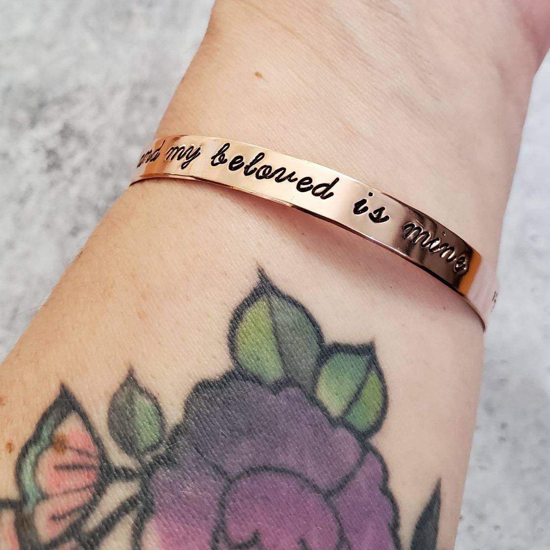 I AM MY BELOVED'S AND MY BELOVED IS MINE Hebrew Cuff Bracelet by Salt and Sparkle