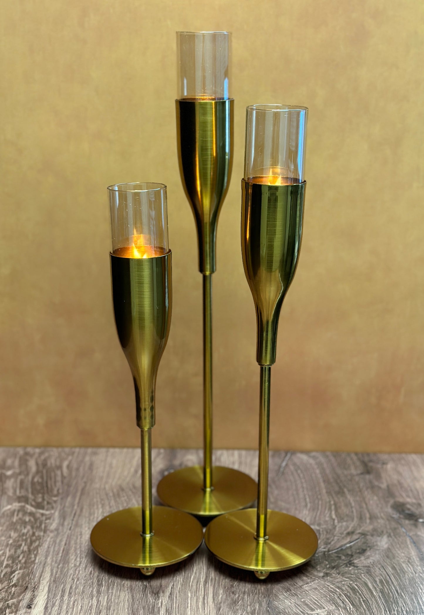 Gold Wine Glass Shaped Candle Holder - Set of 3 by Decozen