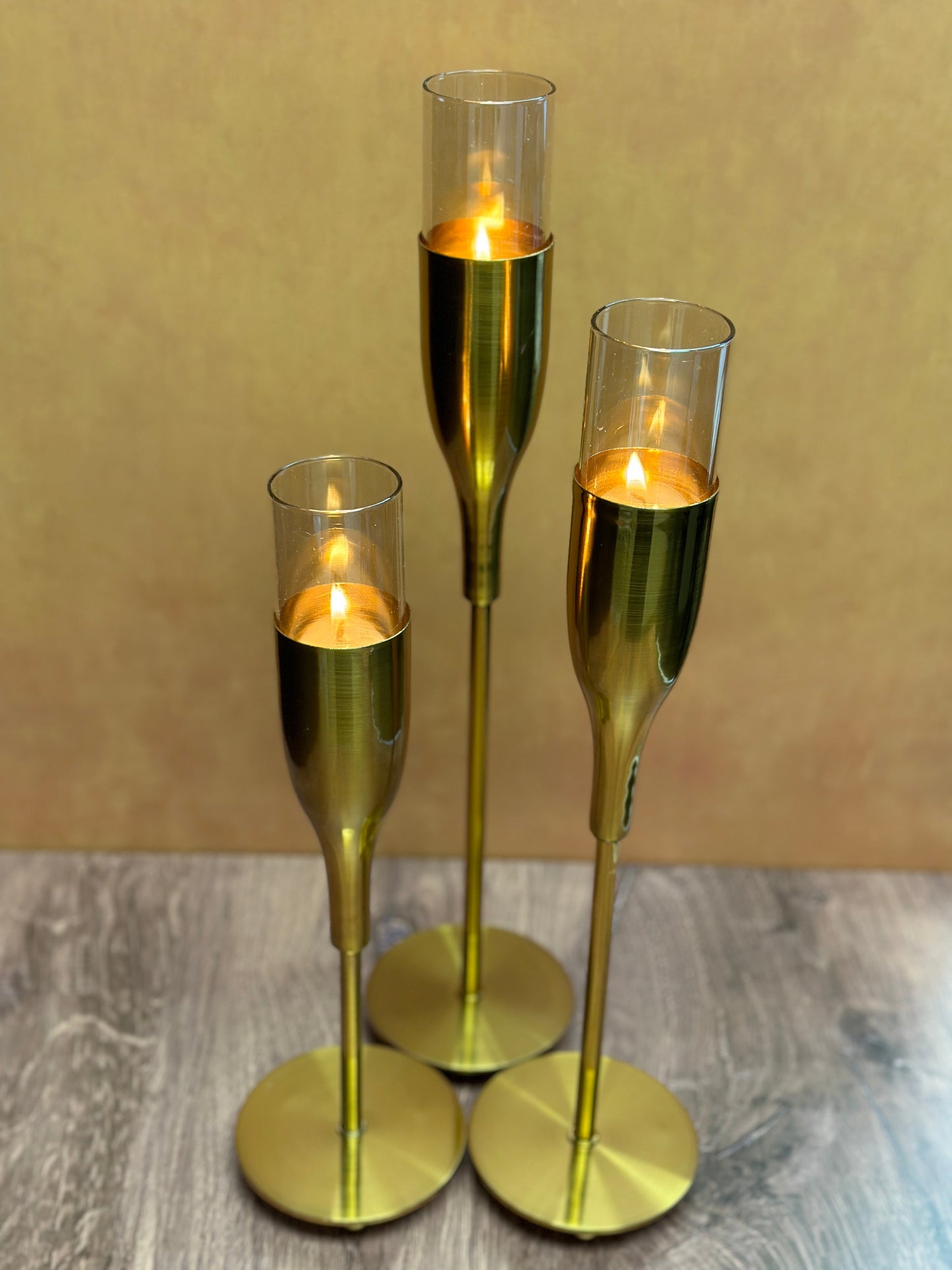 Gold Wine Glass Shaped Candle Holder - Set of 3 by Decozen