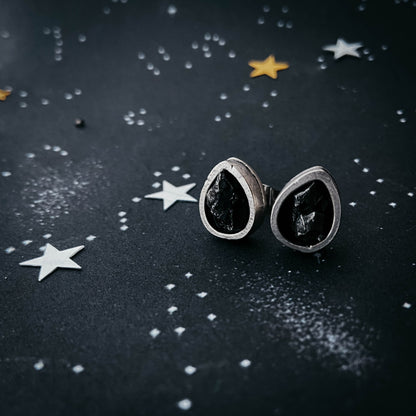 Pear Shaped Teardrop Meteorite Stud Earrings by Yugen Handmade